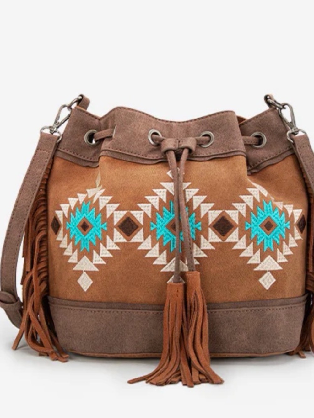 MONTANA WEST AZTEC FRINGE BUCKET BAG